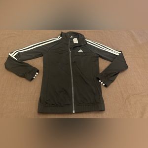 Adidas black with white stripes track jacket. Size XS
